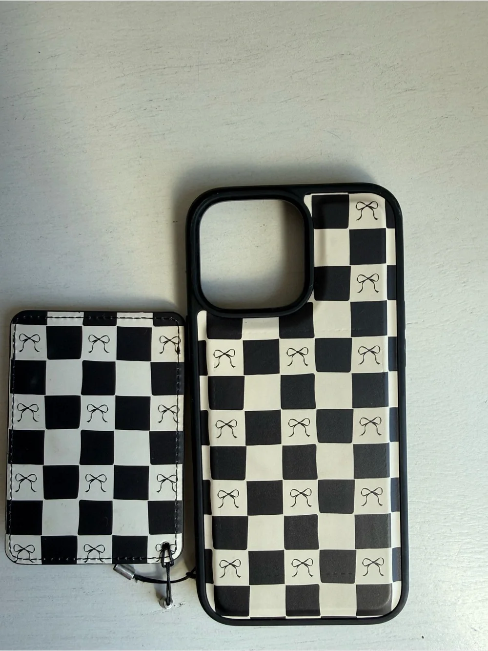 Checkerboard Card Pocket Phone Case in Black & White